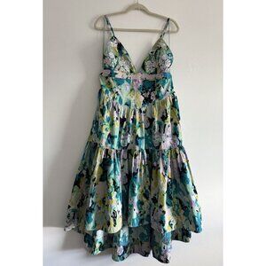 Flawed New Free People Long Love Triangle Printed Embroidered Midi Dress Size XL
